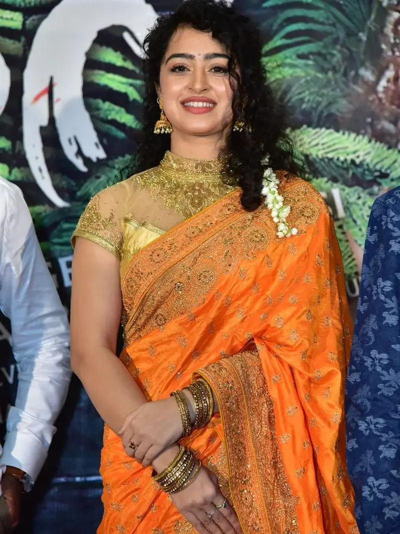 Actress Apsara Rani in Orange Saree at Talakona Movie Launch